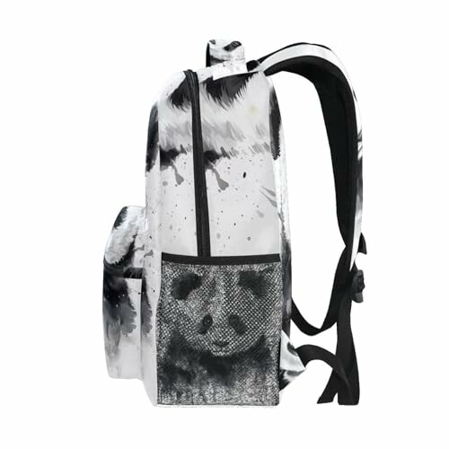 Black and white backpack with panda design