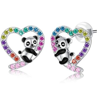 Colorful panda heart earrings