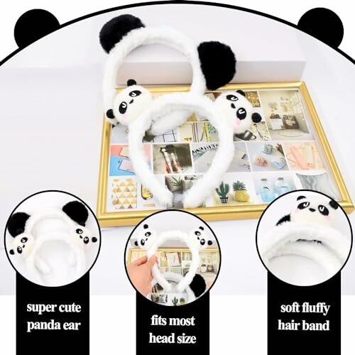 Panda ear hairband with fluffy design.