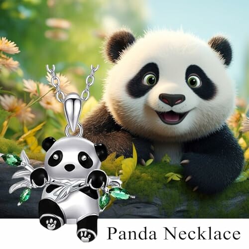 Panda necklace with smiling panda in background