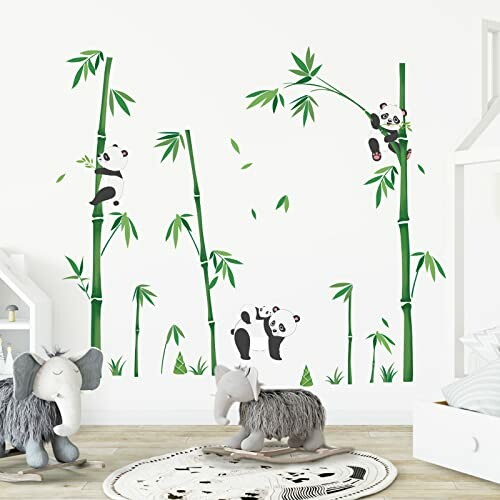 Nursery room with panda and bamboo wall decals.