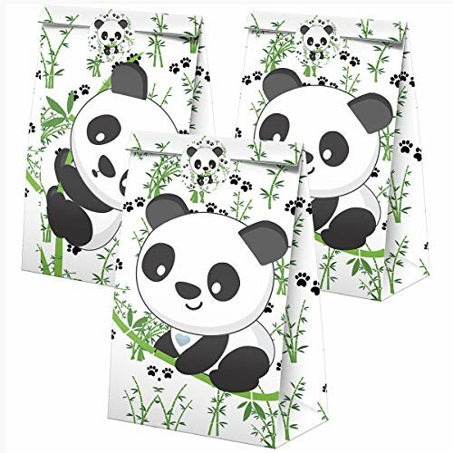 Three panda-themed gift bags with bamboo and paw prints.