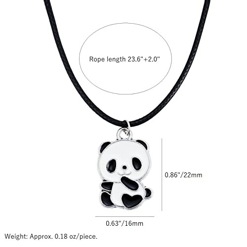 Panda pendant necklace with dimensions.