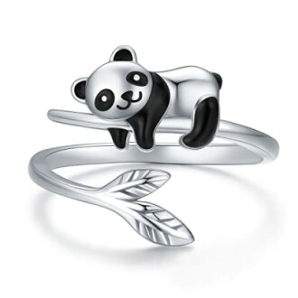 Silver ring with a panda design.