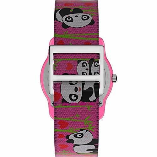 Kids watch with panda design on a pink strap.