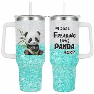 Panda Tumbler 40 oz with Handle Straw Insulated Stainless Steel