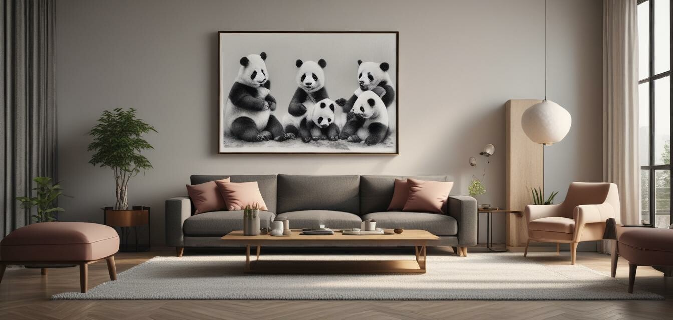 Panda wall art in a living room