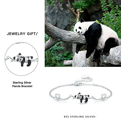 Sterling silver panda bracelet with a panda bear design.